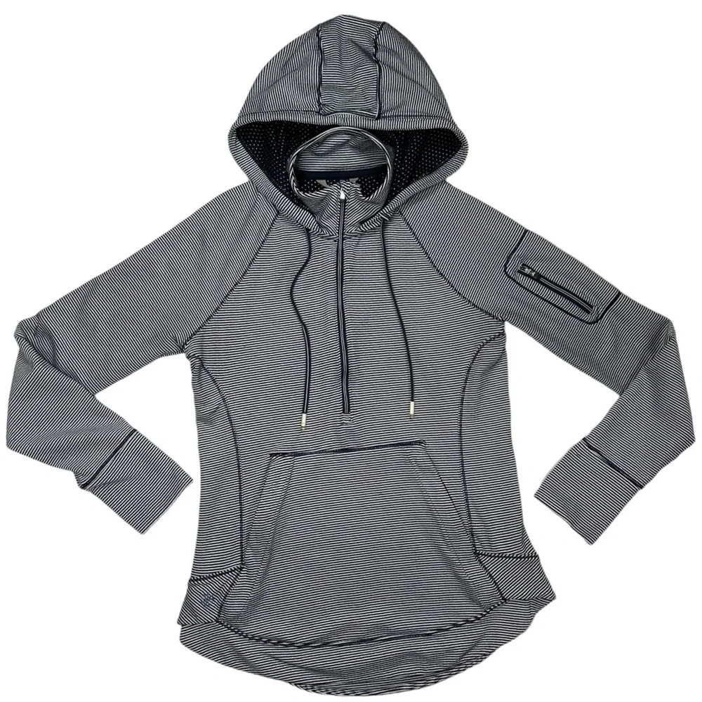Athleta Heavenly Heights 1/4 Zip Hoodie Navy/White Stripe‎ Size Small - Picture 4 of 15